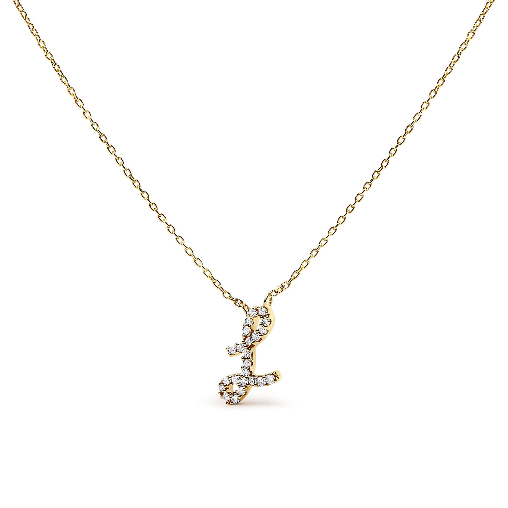 14K Yellow Gold Diamond Accent "A-Z" Initial Script Style Pendant Necklace