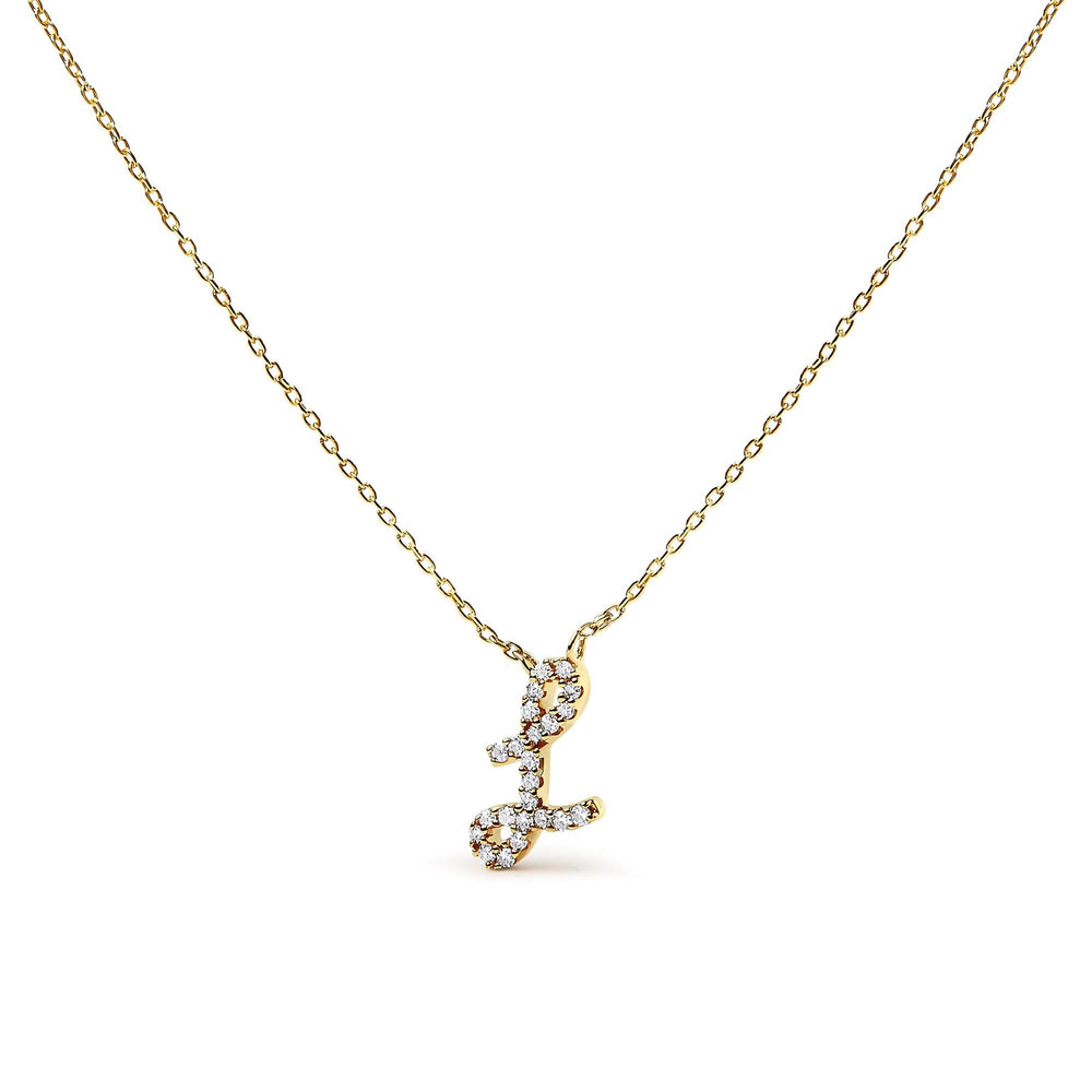14K Yellow Gold Diamond Accent "A-Z" Initial Script Style Pendant Necklace