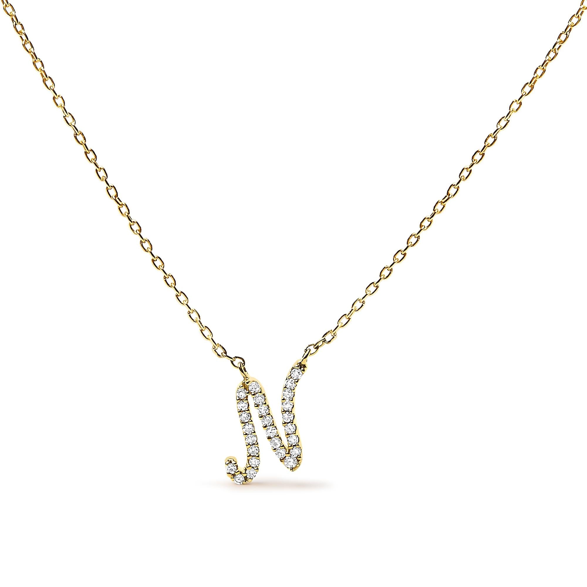 10K Yellow Gold Diamond Accent  A-Z Initial Script Style Pendant Necklace