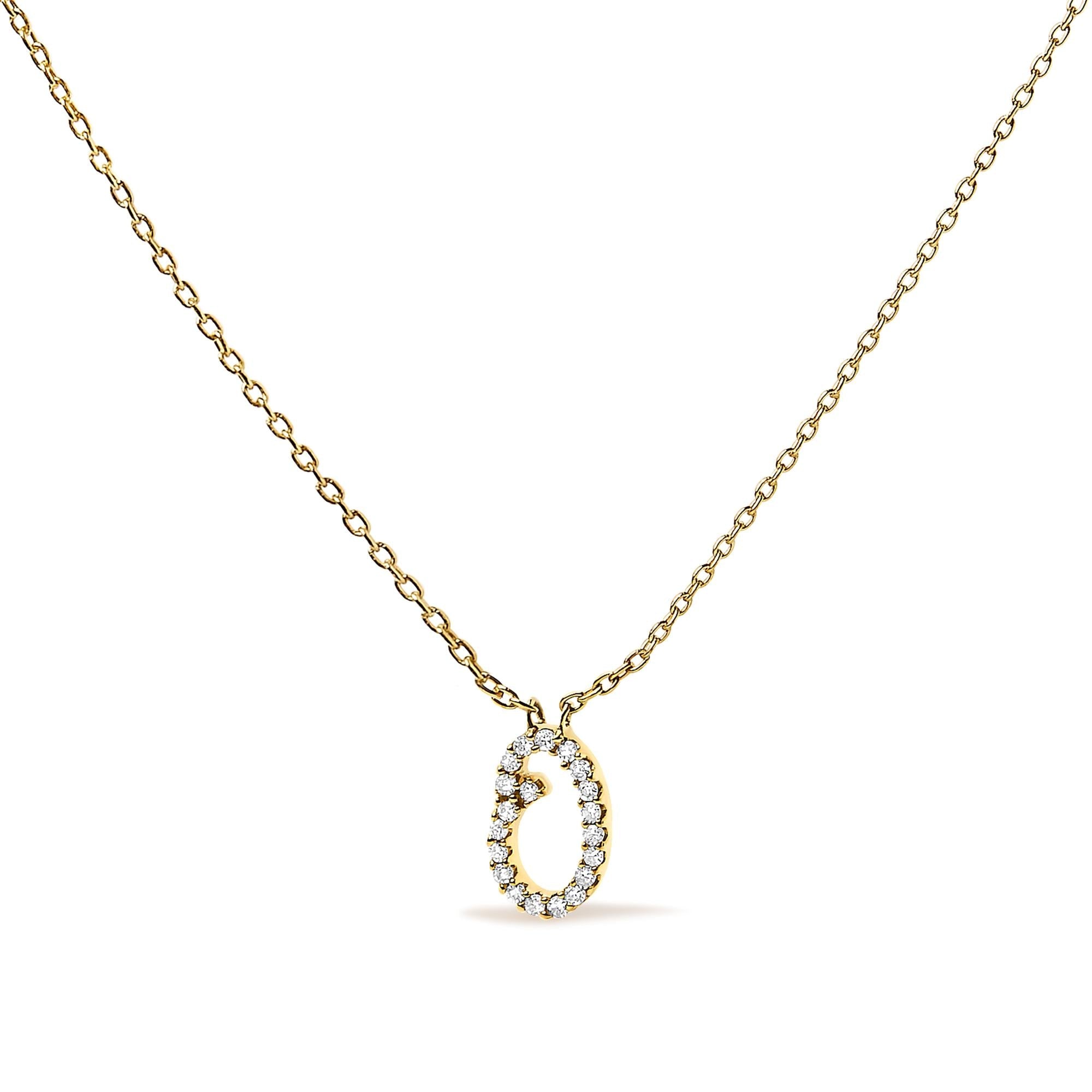 10K Yellow Gold Diamond Accent  A-Z Initial Script Style Pendant Necklace