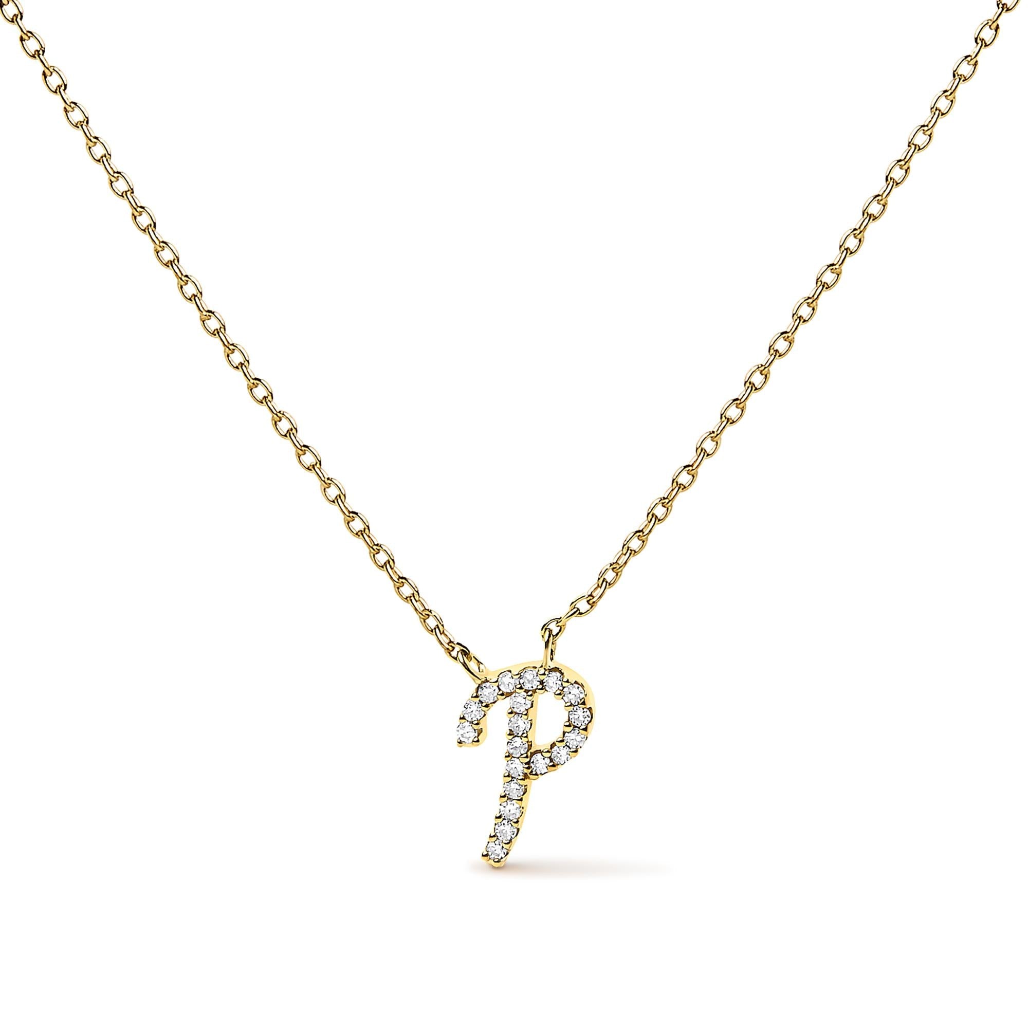 14K Yellow Gold Diamond Accent "A-Z" Initial Script Style Pendant Necklace
