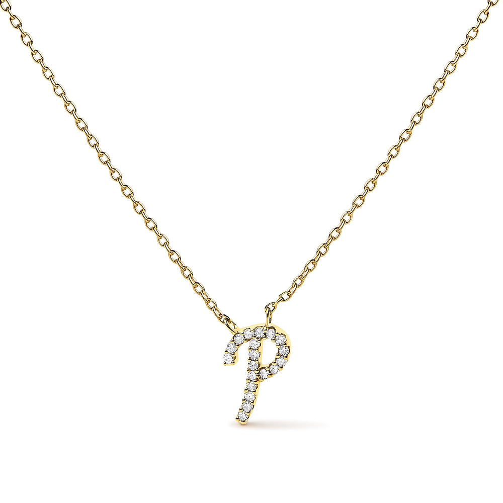 14K Yellow Gold Diamond Accent "A-Z" Initial Script Style Pendant Necklace