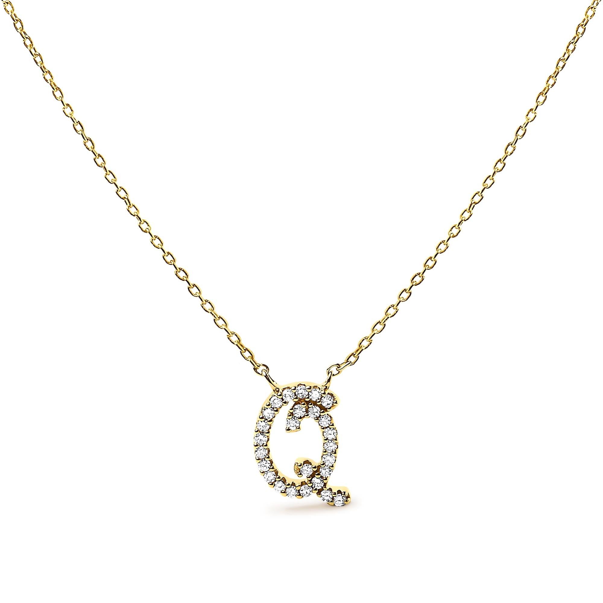 10K Yellow Gold Diamond Accent  A-Z Initial Script Style Pendant Necklace