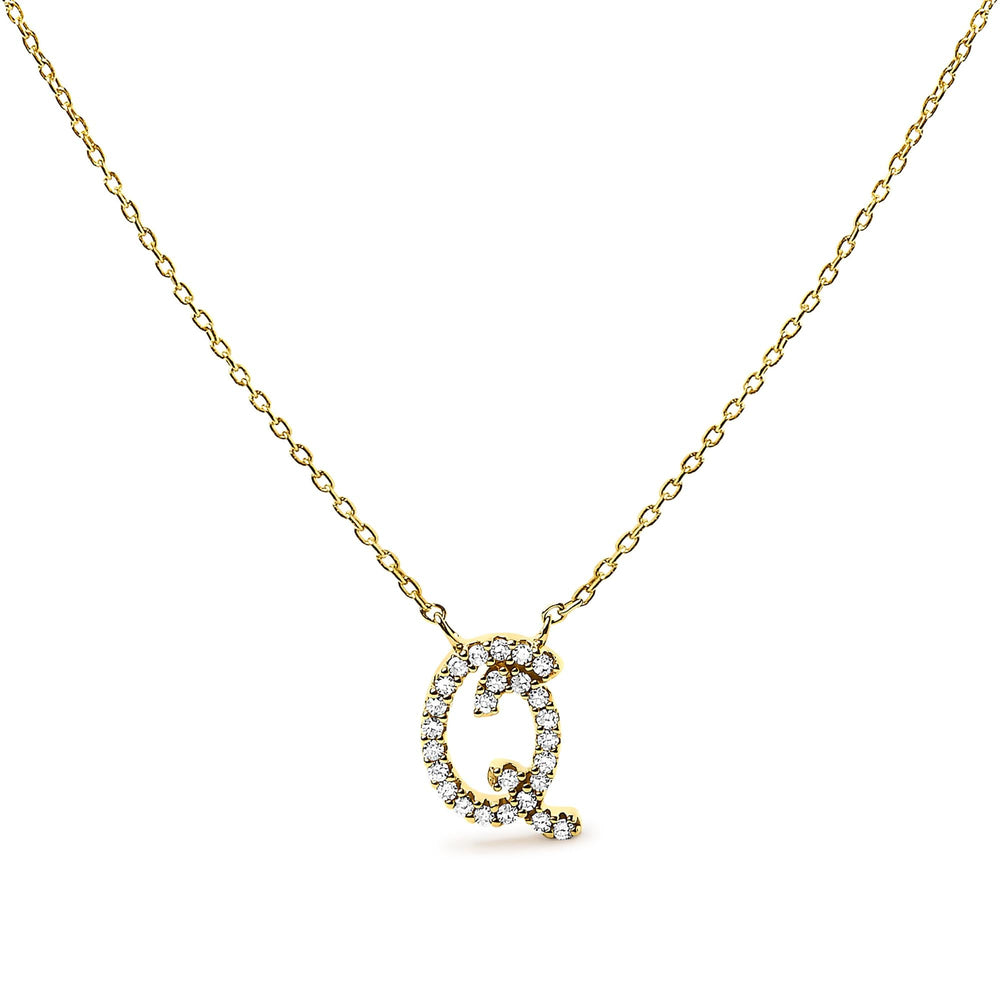 10K Yellow Gold Diamond Accent  A-Z Initial Script Style Pendant Necklace