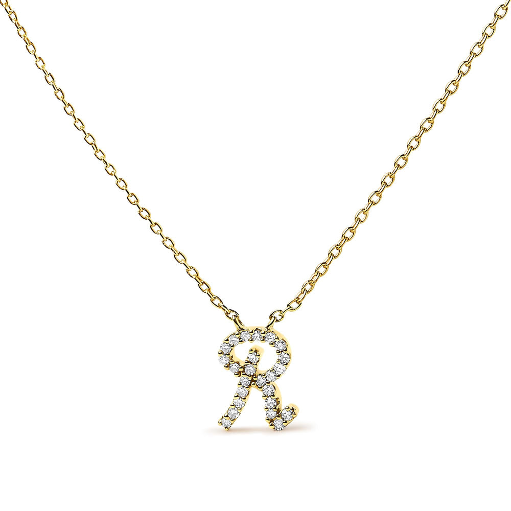 14K Yellow Gold Diamond Accent "A-Z" Initial Script Style Pendant Necklace