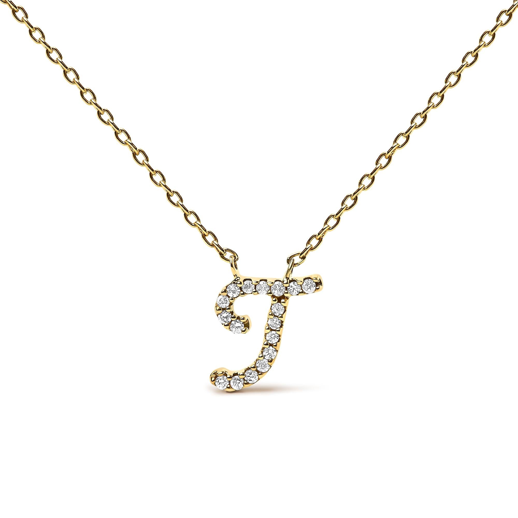 14K Yellow Gold Diamond Accent "A-Z" Initial Script Style Pendant Necklace