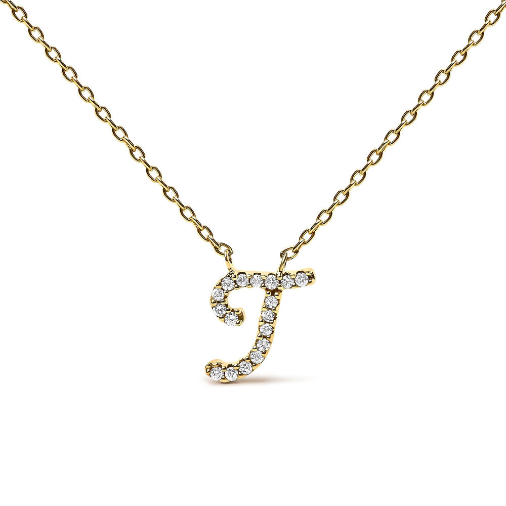 14K Yellow Gold Diamond Accent "A-Z" Initial Script Style Pendant Necklace