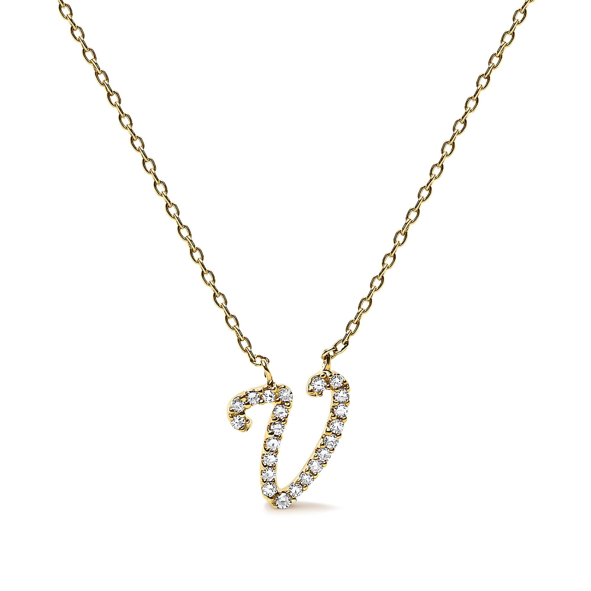 10K Yellow Gold Diamond Accent  A-Z Initial Script Style Pendant Necklace
