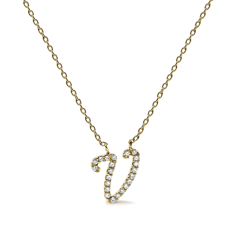 14K Yellow Gold Diamond Accent "A-Z" Initial Script Style Pendant Necklace