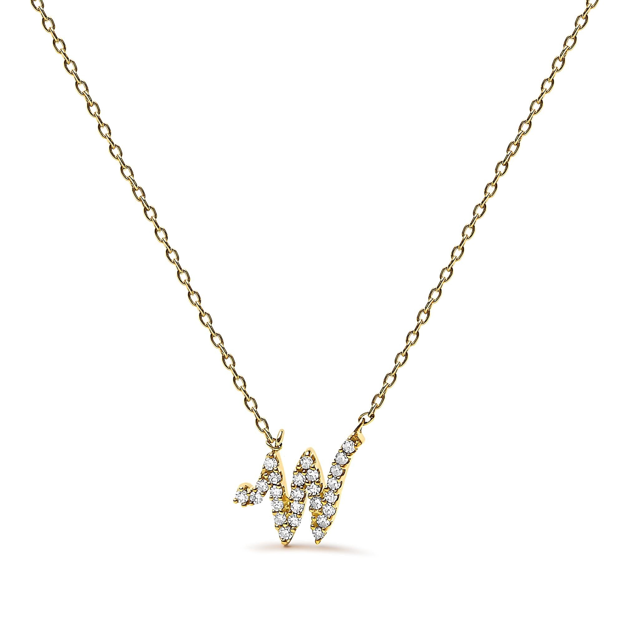 10K Yellow Gold Diamond Accent  A-Z Initial Script Style Pendant Necklace