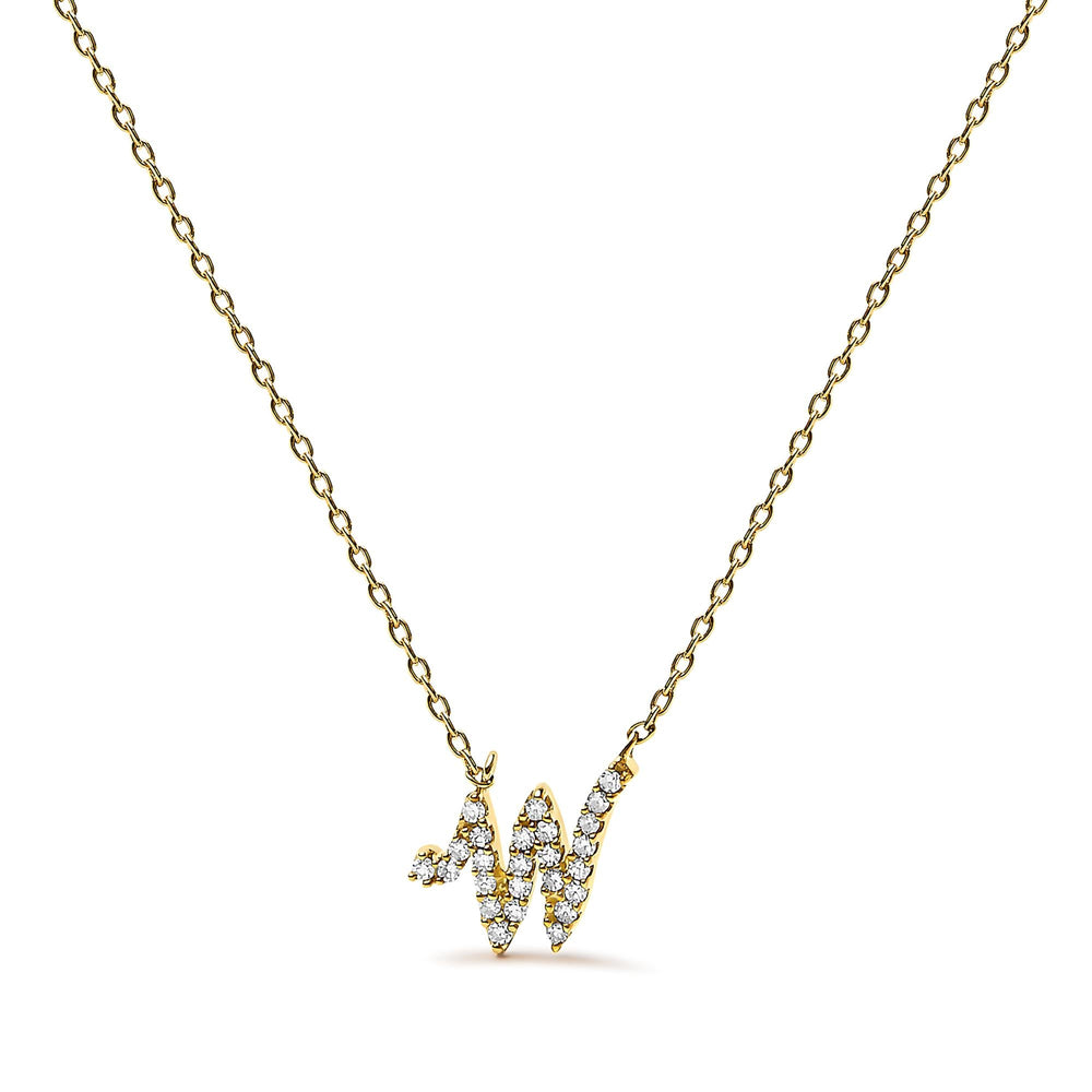 10K Yellow Gold Diamond Accent  A-Z Initial Script Style Pendant Necklace