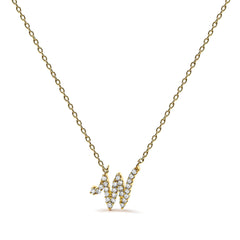 14K Yellow Gold Diamond Accent "A-Z" Initial Script Style Pendant Necklace