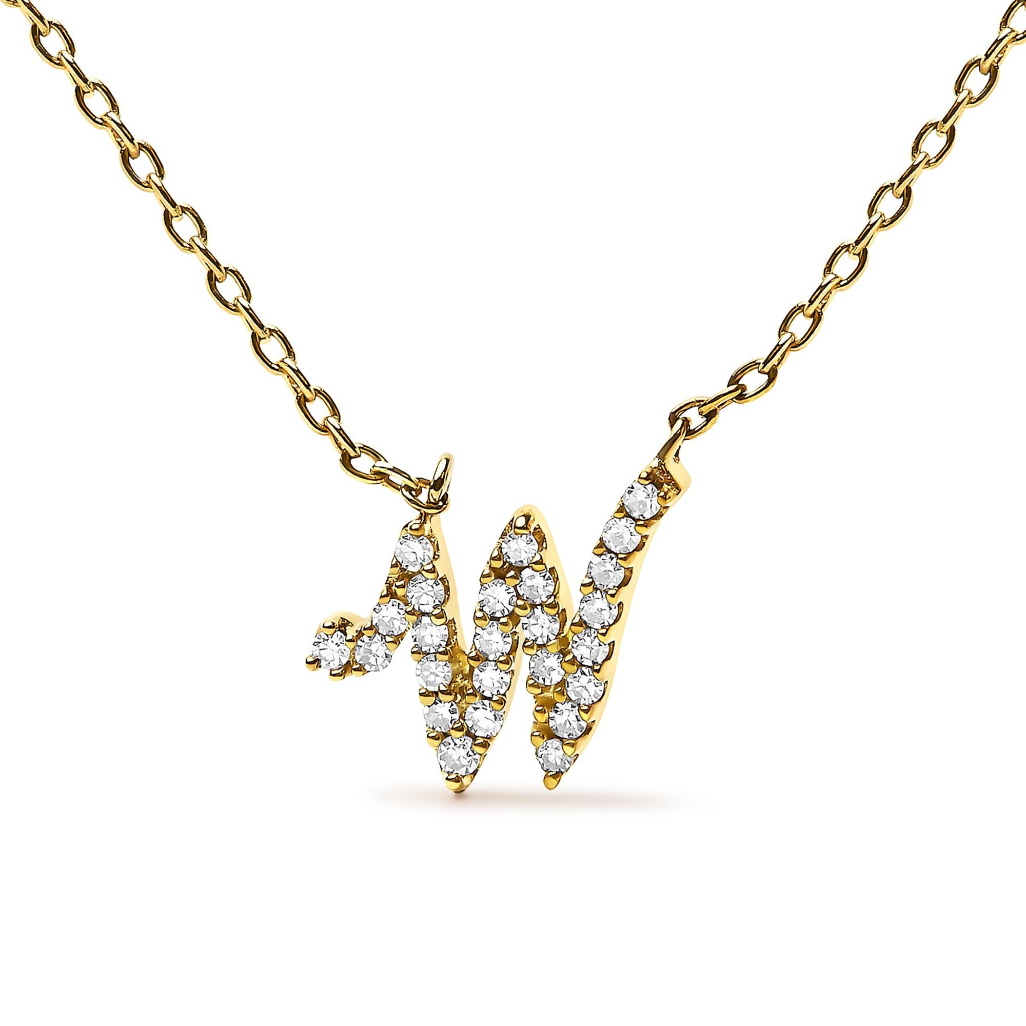 14K Yellow Gold Diamond Accent "A-Z" Initial Script Style Pendant Necklace