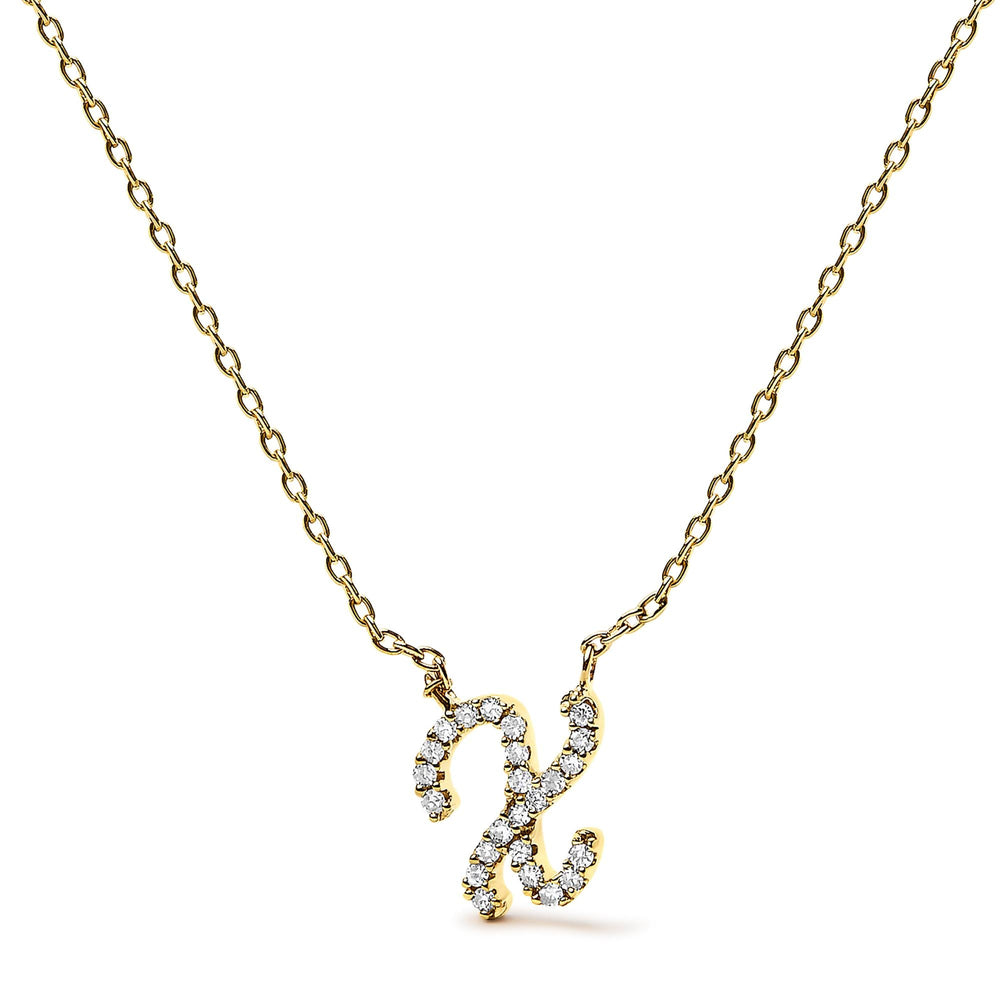 14K Yellow Gold Diamond Accent "A-Z" Initial Script Style Pendant Necklace