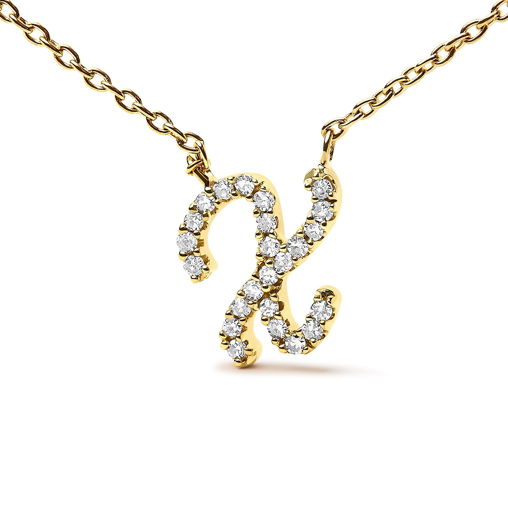 10K Yellow Gold Diamond Accent  A-Z Initial Script Style Pendant Necklace