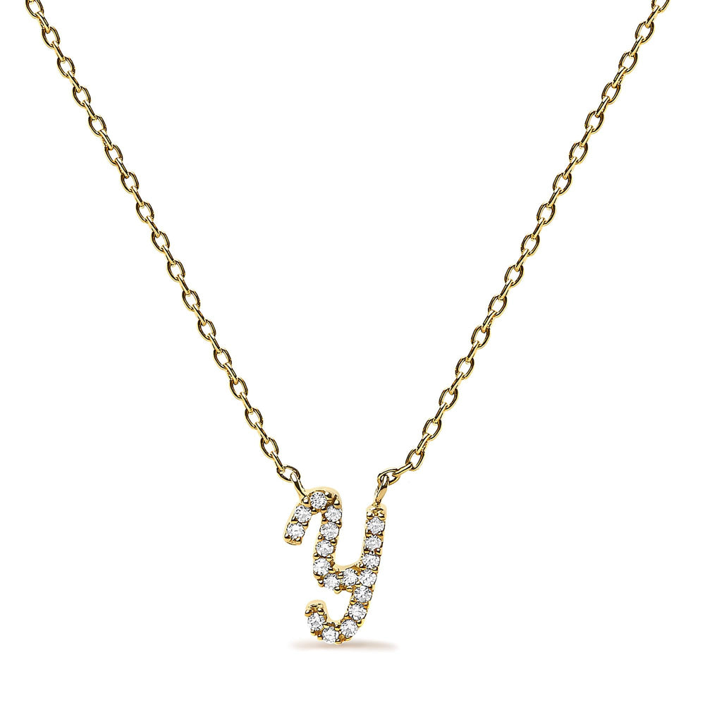 10K Yellow Gold Diamond Accent  A-Z Initial Script Style Pendant Necklace