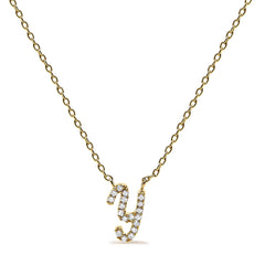 14K Yellow Gold Diamond Accent "A-Z" Initial Script Style Pendant Necklace