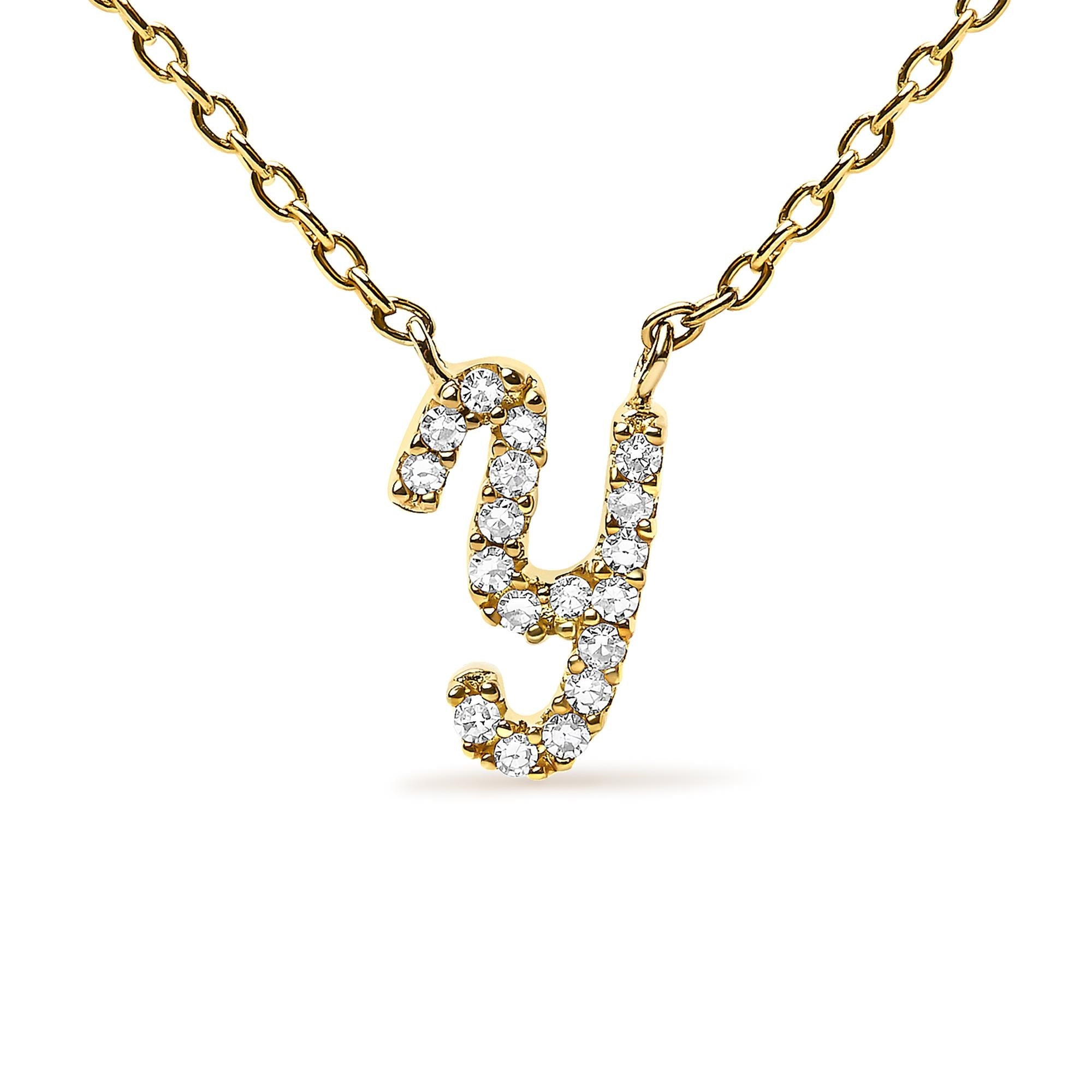 10K Yellow Gold Diamond Accent  A-Z Initial Script Style Pendant Necklace