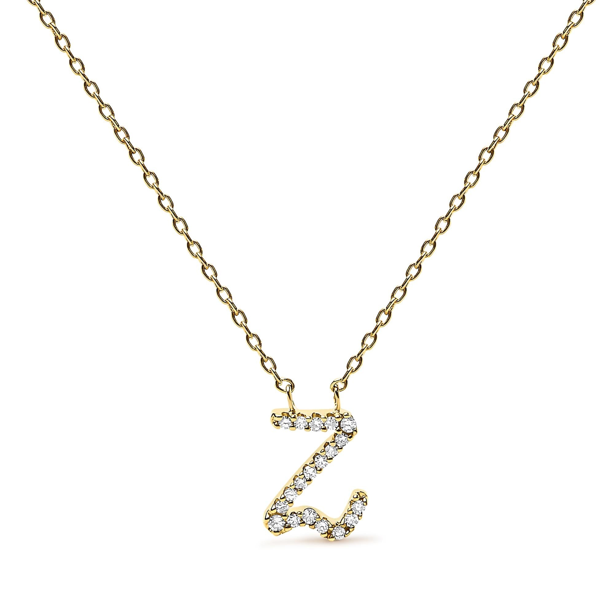 10K Yellow Gold Diamond Accent  A-Z Initial Script Style Pendant Necklace