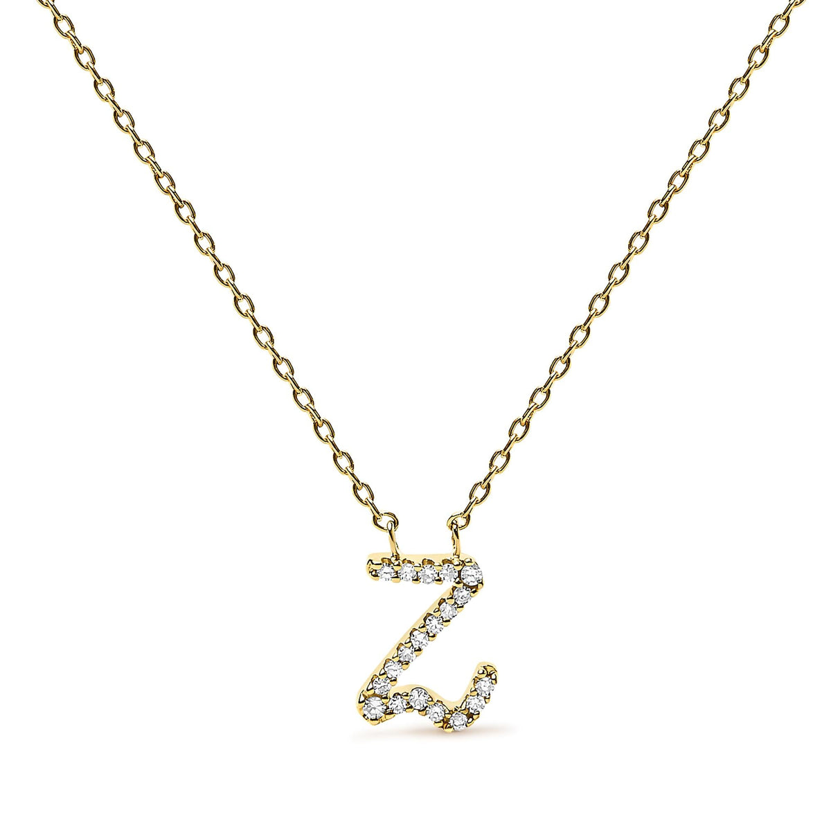 10K Yellow Gold Diamond Accent  A-Z Initial Script Style Pendant Necklace