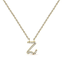10K Yellow Gold Diamond Accent  A-Z Initial Script Style Pendant Necklace