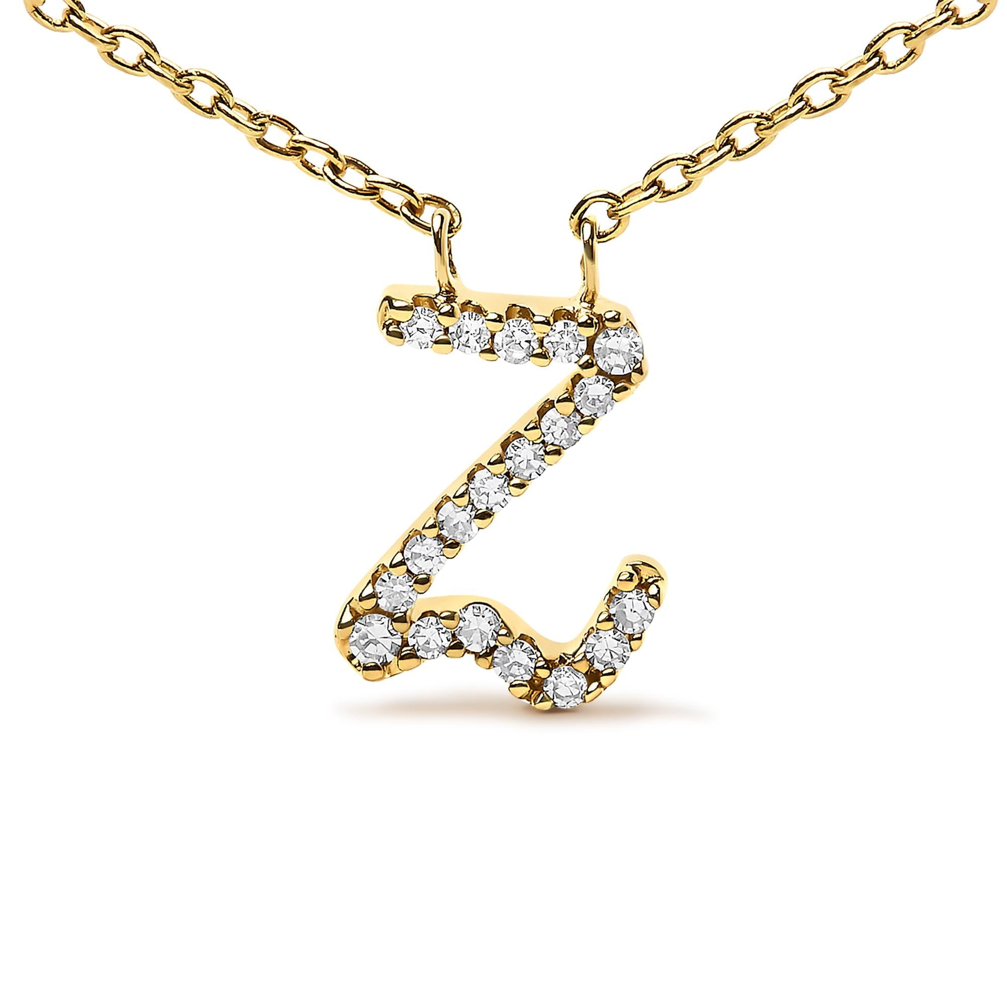 14K Yellow Gold Diamond Accent "A-Z" Initial Script Style Pendant Necklace