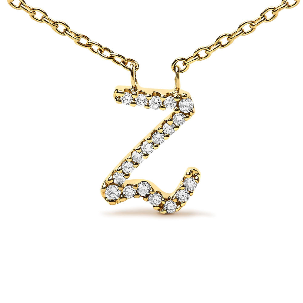 14K Yellow Gold Diamond Accent "A-Z" Initial Script Style Pendant Necklace