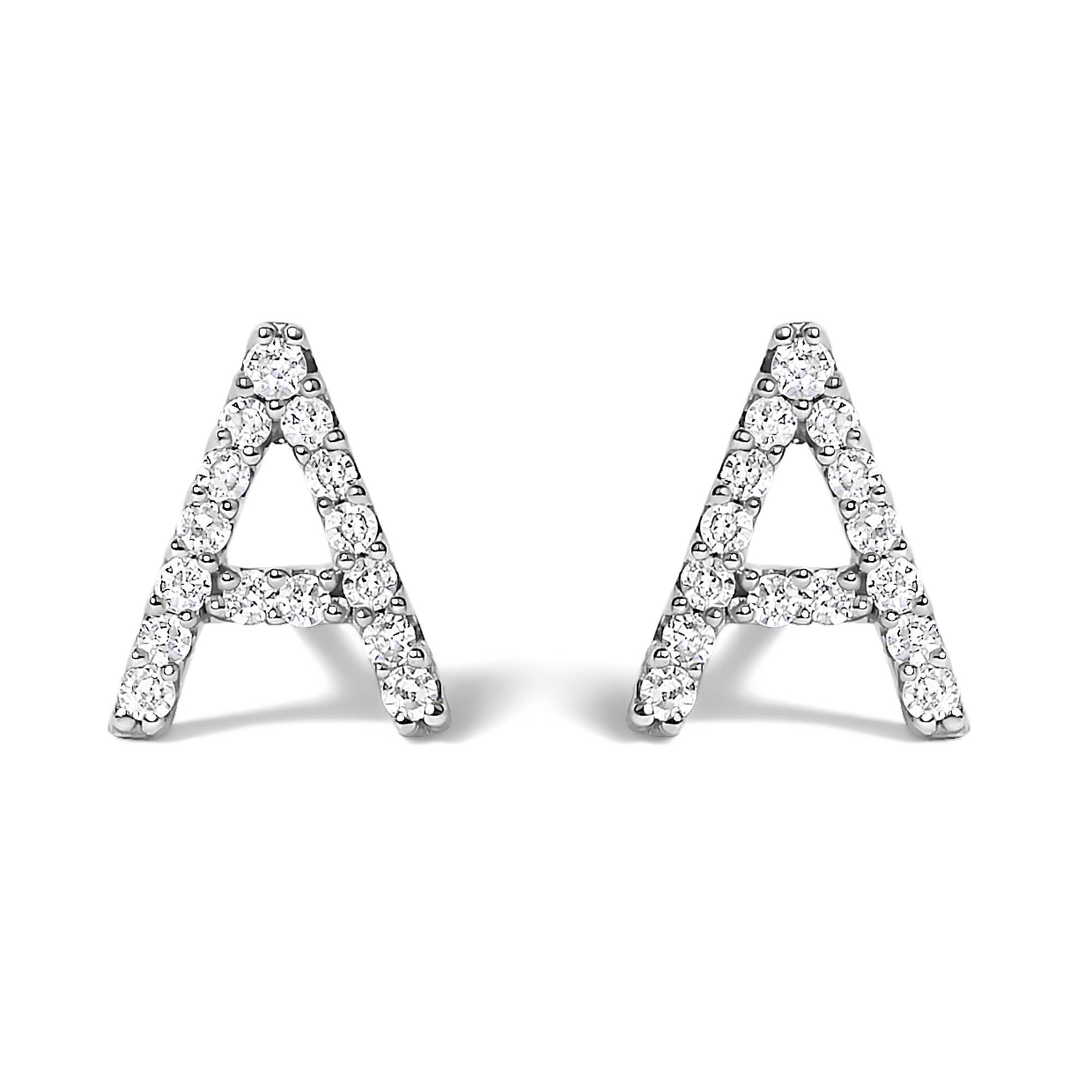 10K White Gold 1/10 Cttw Diamond Initial “A” to "Z" Stud Earring