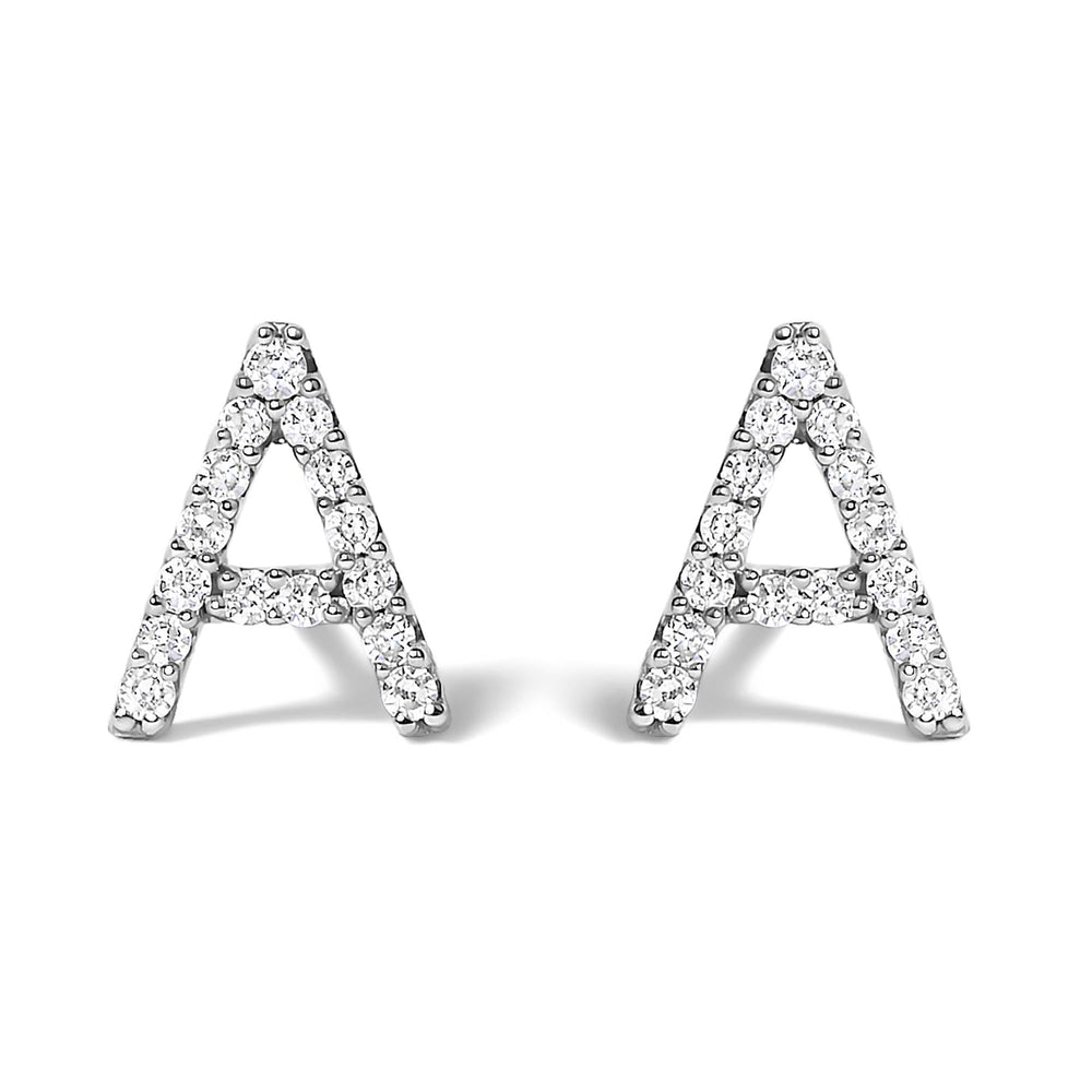 10K White Gold 1/10 Cttw Diamond Initial “A” to "Z" Stud Earring
