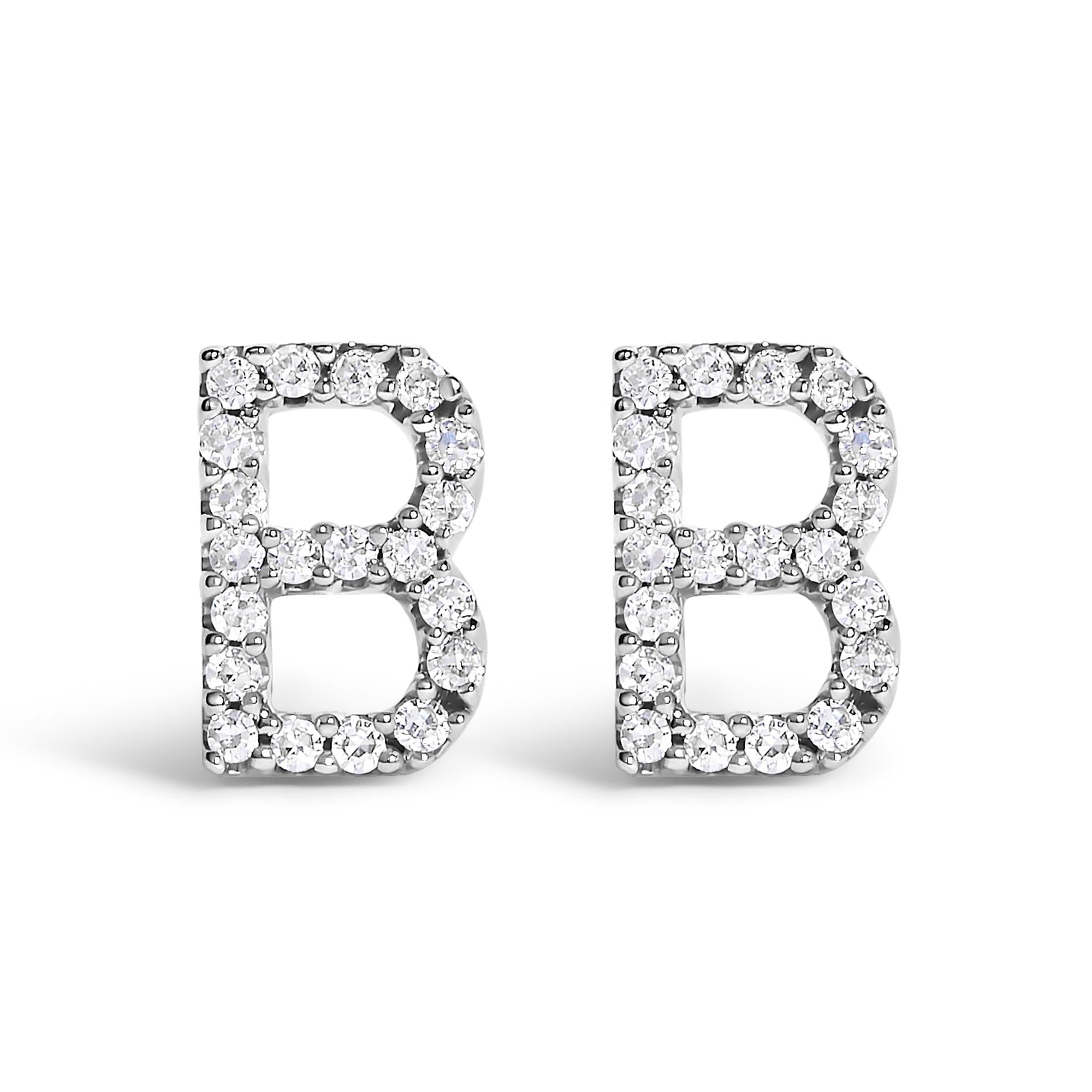 10K White Gold 1/10 Cttw Diamond Initial “A” to "Z" Stud Earring