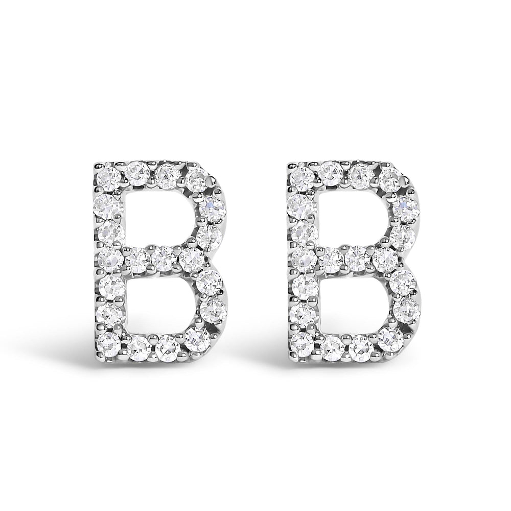 10K White Gold 1/10 Cttw Diamond Initial “A” to "Z" Stud Earring