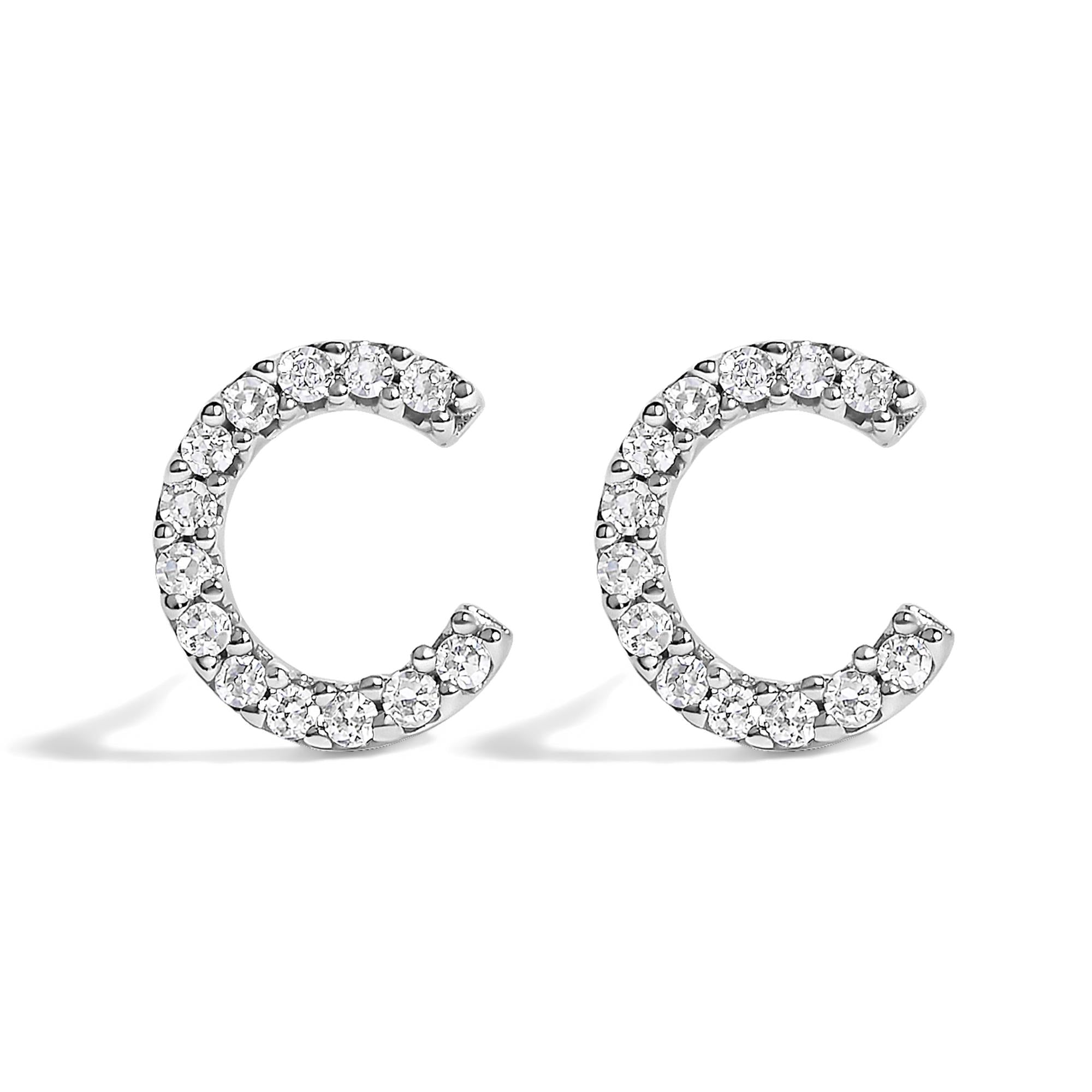 10K White Gold 1/10 Cttw Diamond Initial “A” to "Z" Stud Earring