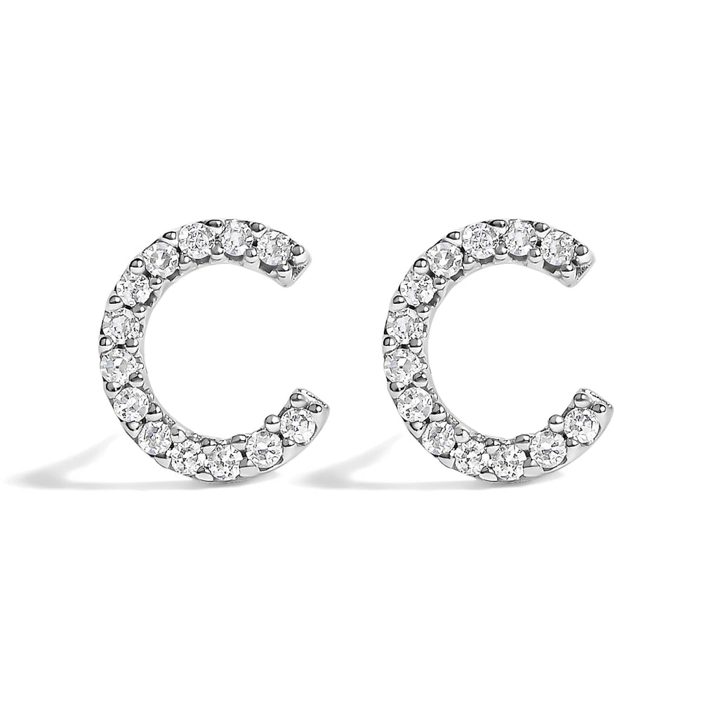 10K White Gold 1/10 Cttw Diamond Initial “A” to "Z" Stud Earring