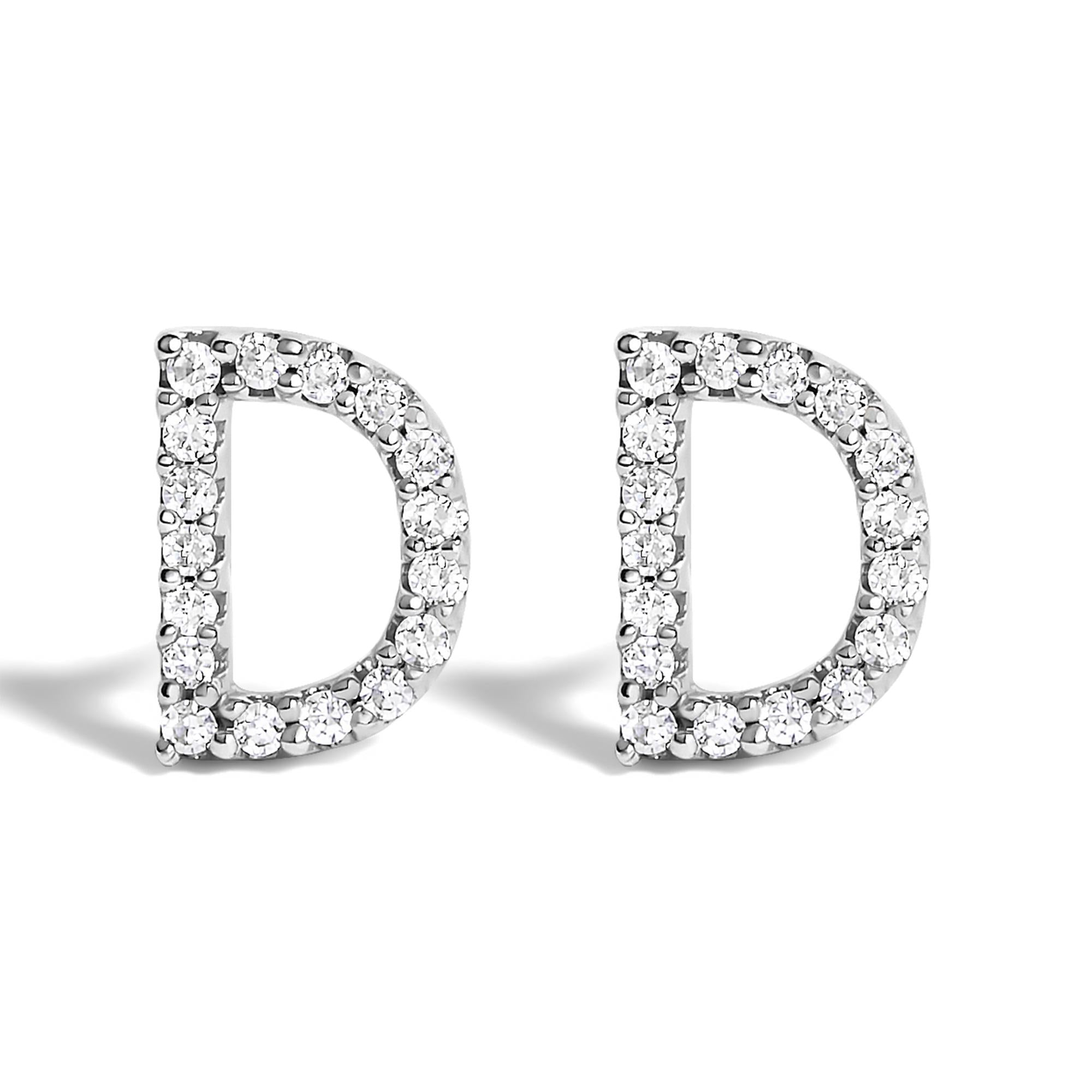 10K White Gold 1/10 Cttw Diamond Initial “A” to "Z" Stud Earring