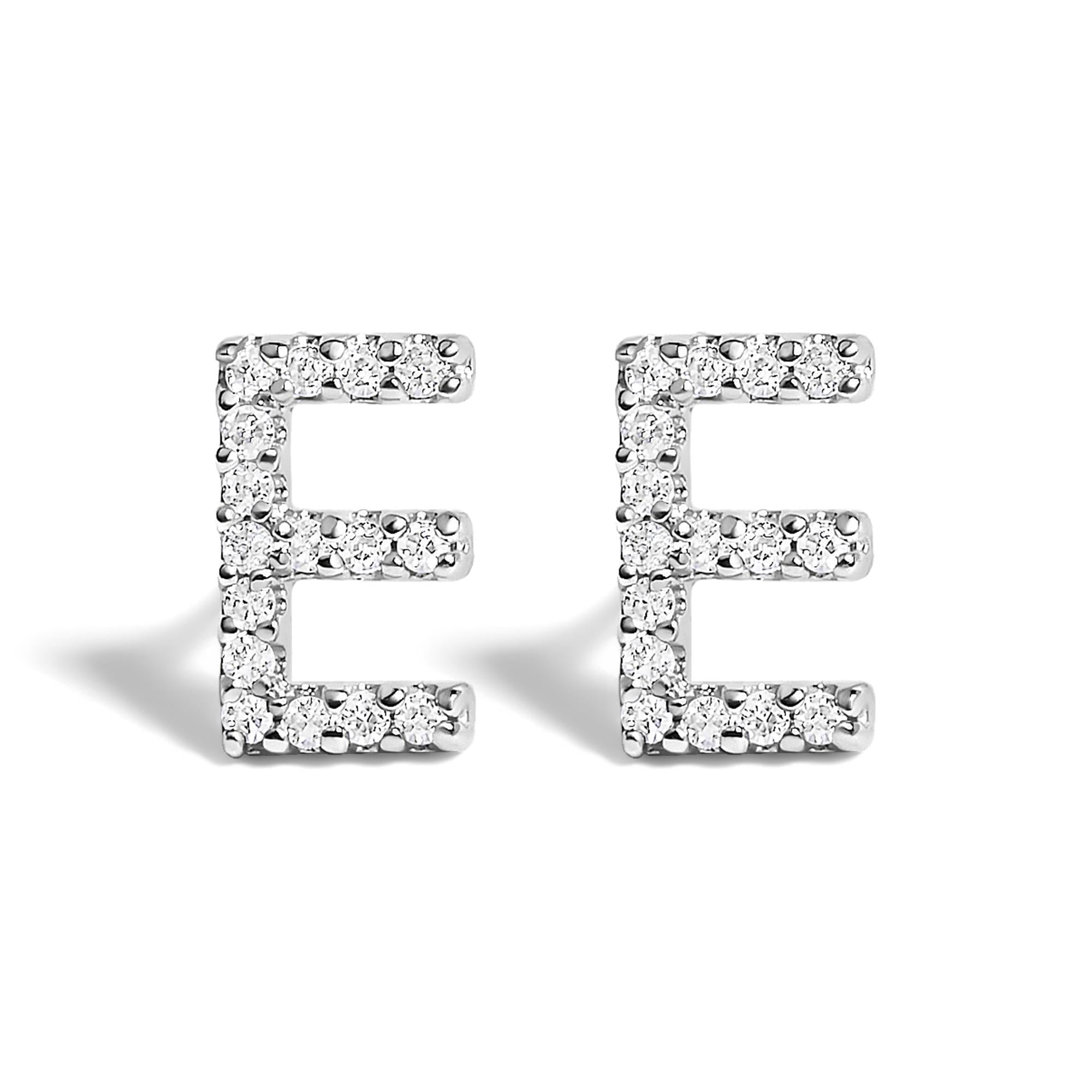 10K White Gold 1/10 Cttw Diamond Initial “A” to "Z" Stud Earring