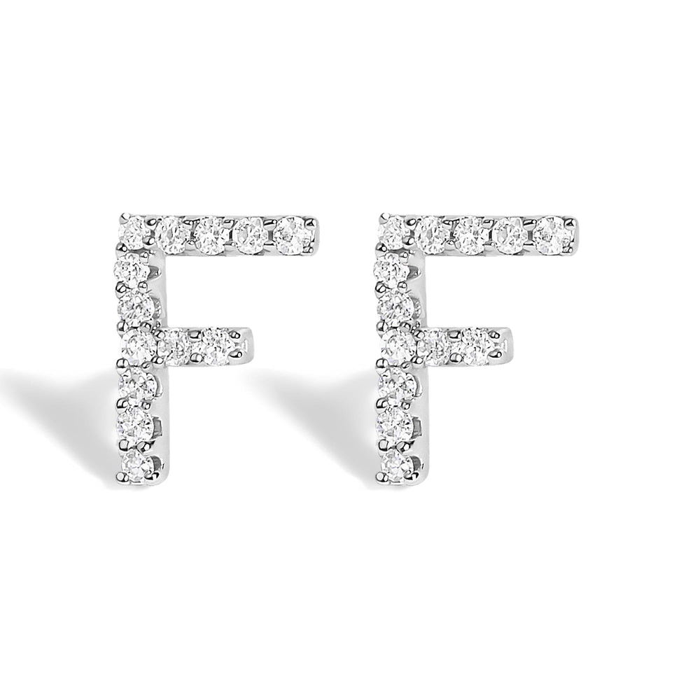 10K White Gold 1/10 Cttw Diamond Initial “A” to "Z" Stud Earring