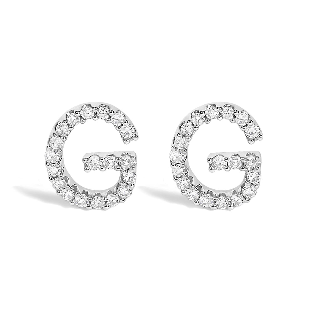 10K White Gold 1/10 Cttw Diamond Initial “A” to "Z" Stud Earring