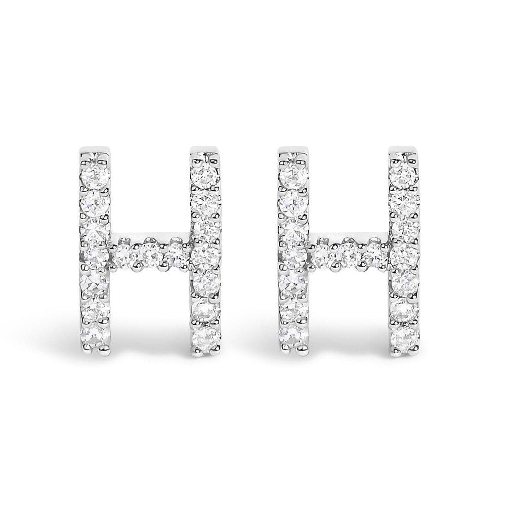10K White Gold 1/10 Cttw Diamond Initial “A” to "Z" Stud Earring