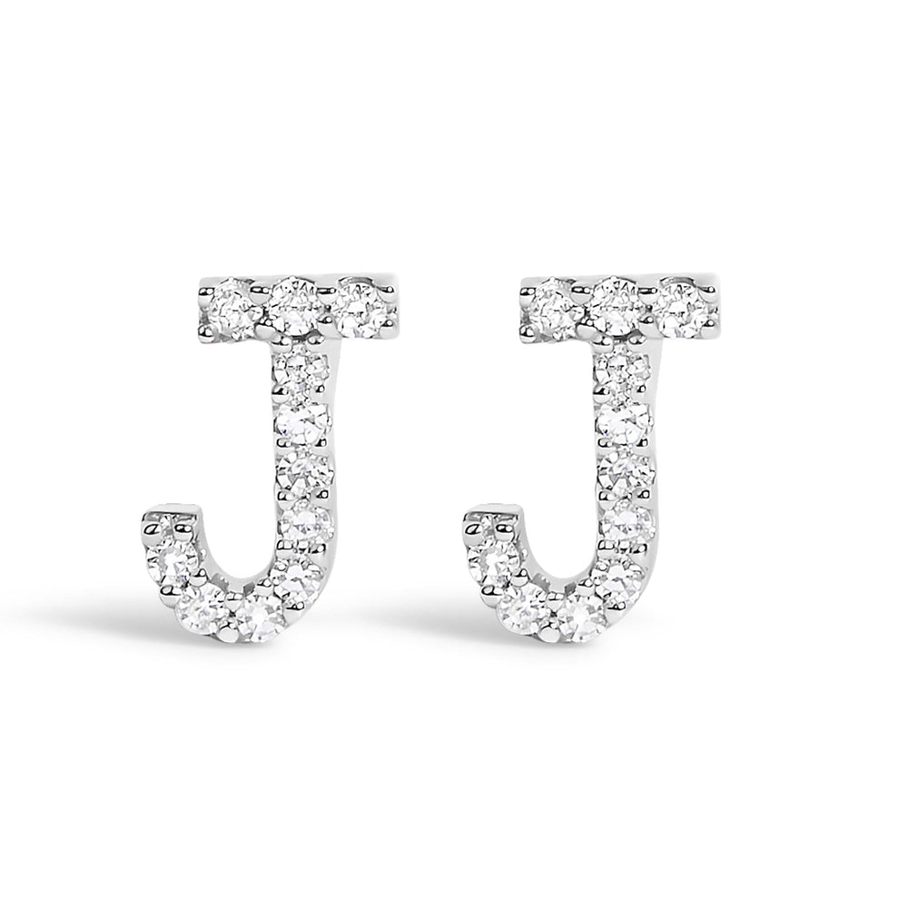 10K White Gold 1/10 Cttw Diamond Initial “A” to "Z" Stud Earring