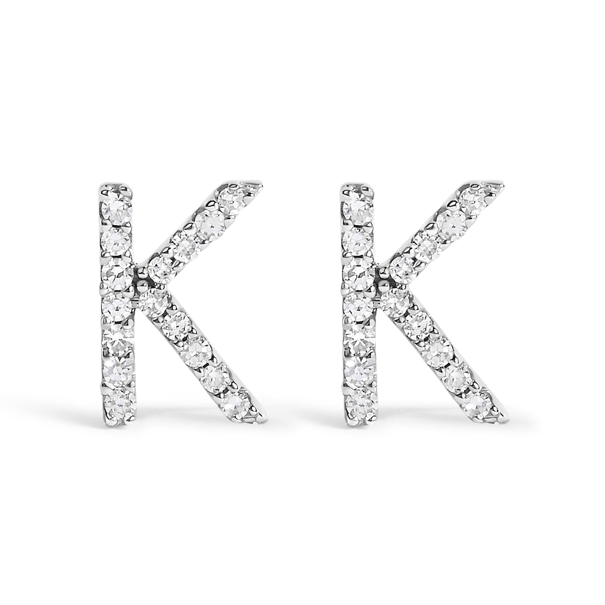 10K White Gold 1/10 Cttw Diamond Initial “A” to "Z" Stud Earring