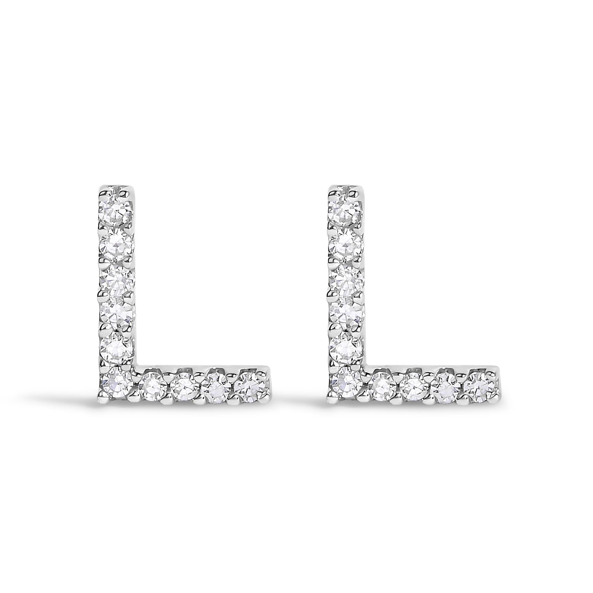 10K White Gold 1/10 Cttw Diamond Initial “A” to "Z" Stud Earring