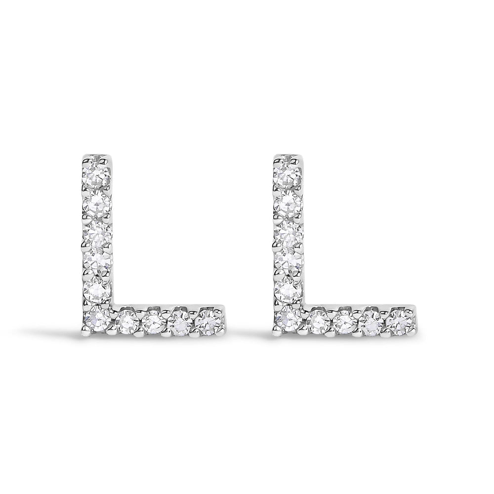 10K White Gold 1/10 Cttw Diamond Initial “A” to "Z" Stud Earring