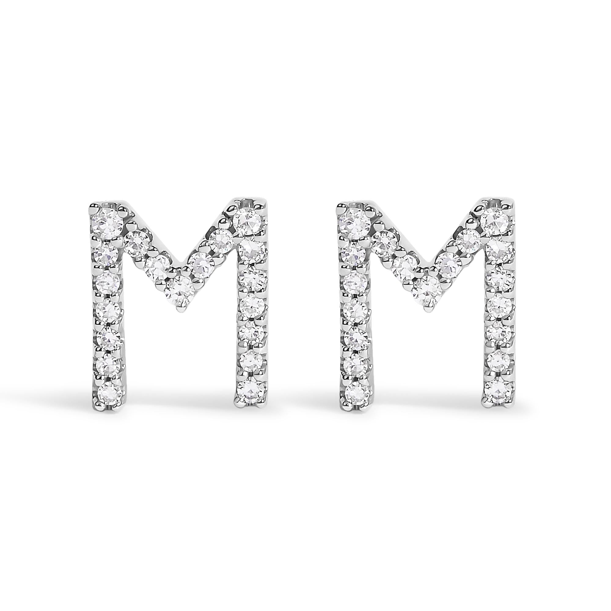 10K White Gold 1/10 Cttw Diamond Initial “A” to "Z" Stud Earring