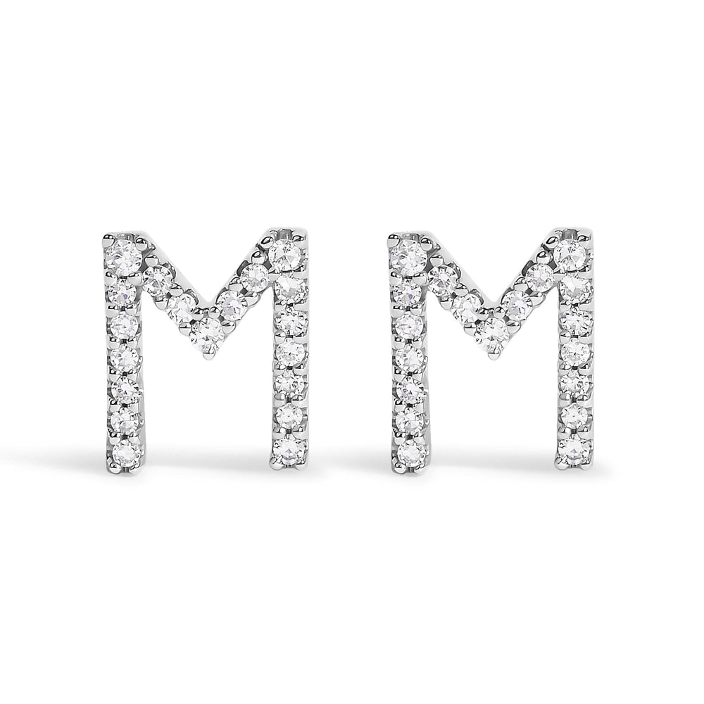 10K White Gold 1/10 Cttw Diamond Initial “A” to "Z" Stud Earring