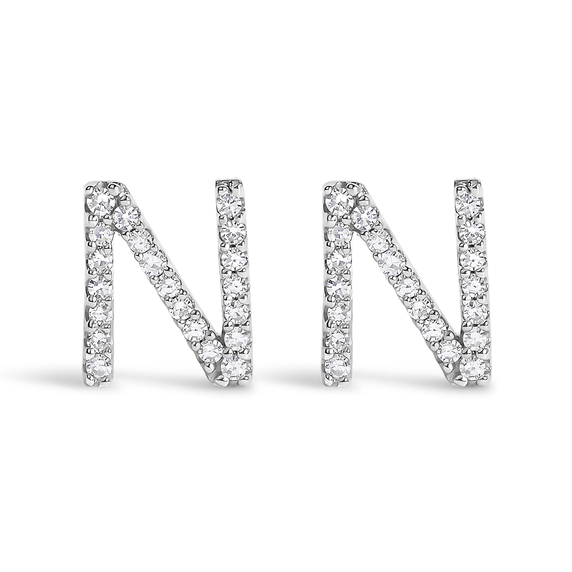 10K White Gold 1/10 Cttw Diamond Initial “A” to "Z" Stud Earring