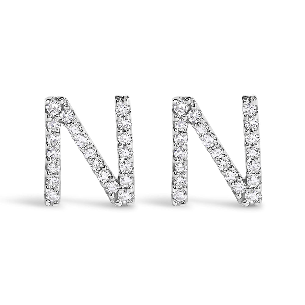 10K White Gold 1/10 Cttw Diamond Initial “A” to "Z" Stud Earring