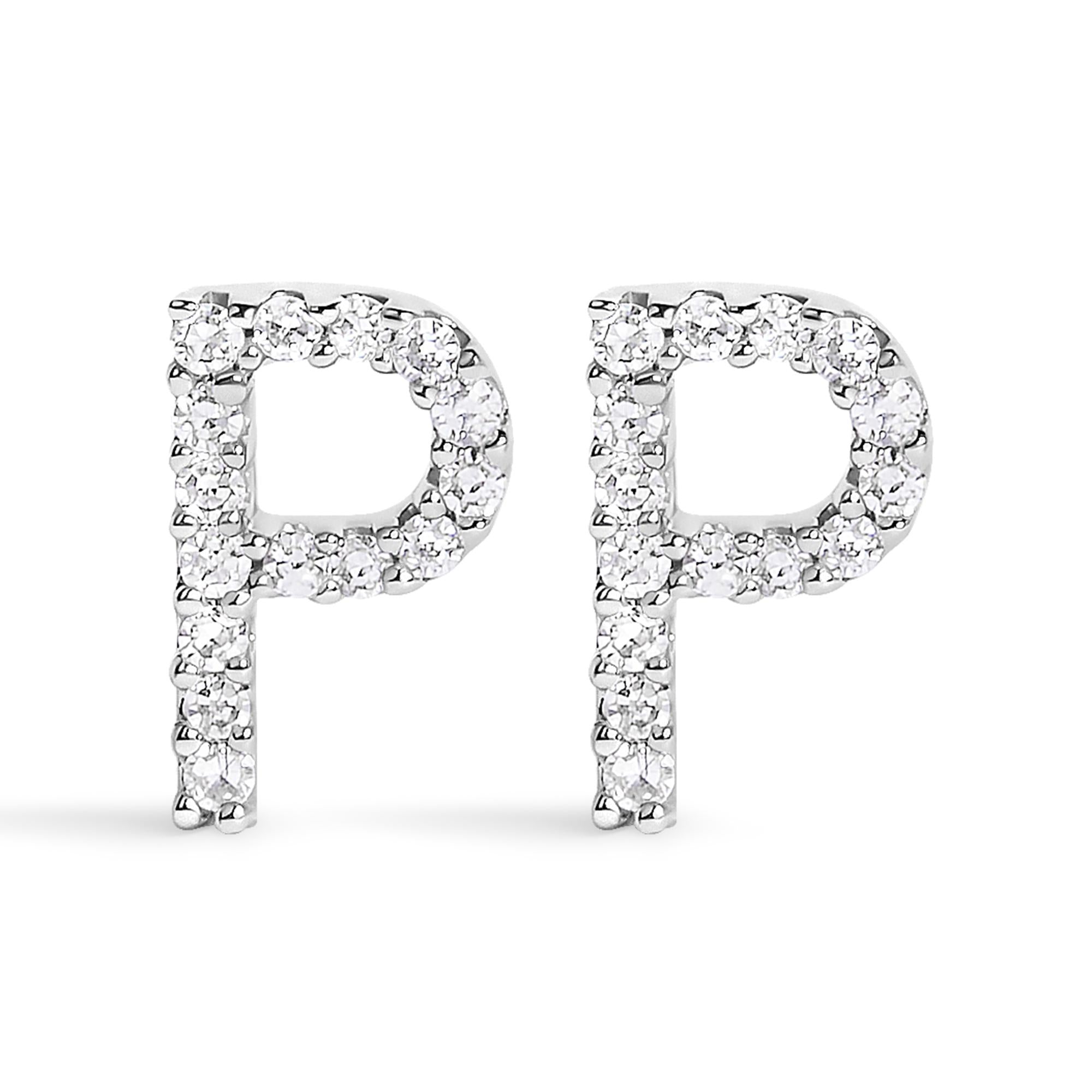 10K White Gold 1/10 Cttw Diamond Initial “A” to "Z" Stud Earring