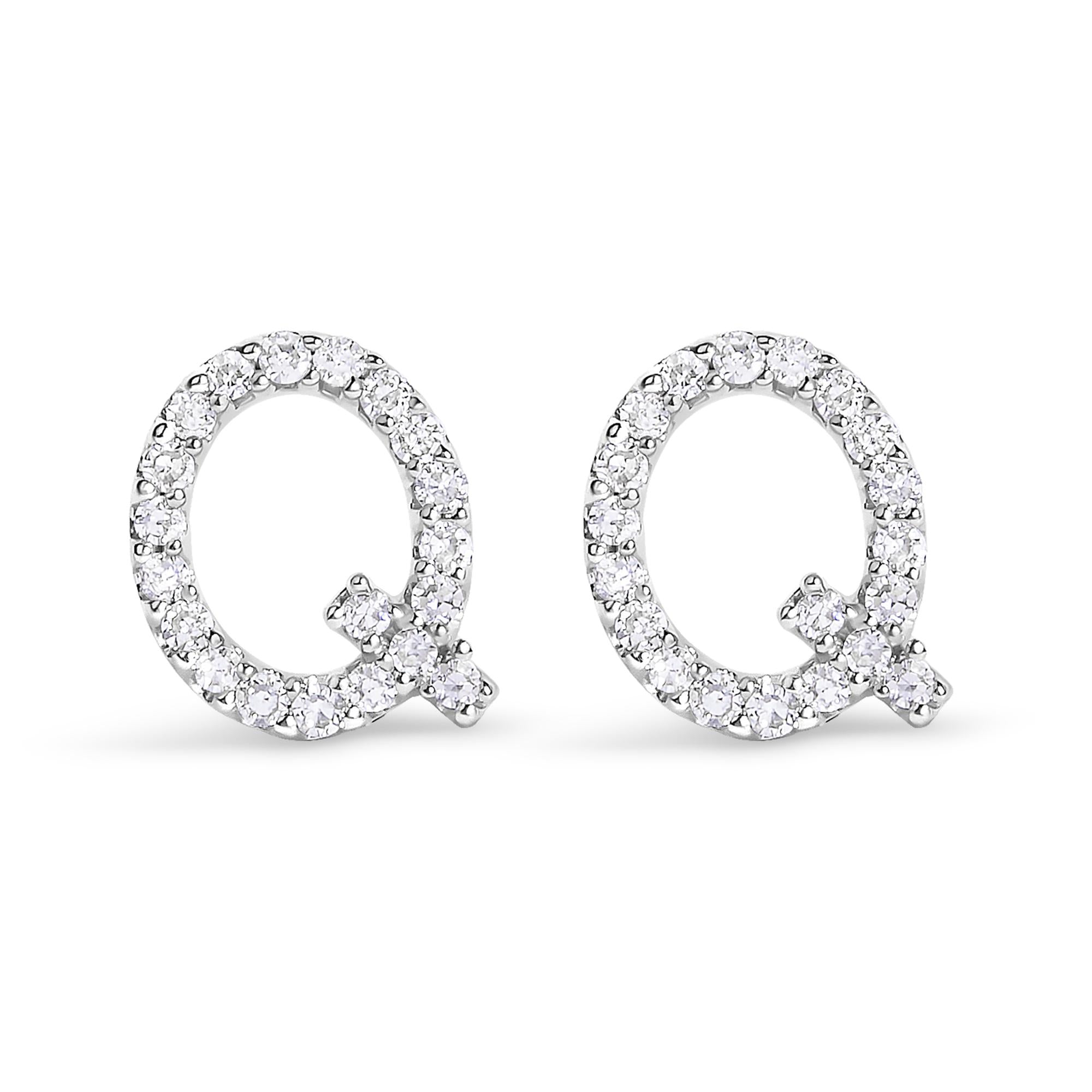 10K White Gold 1/10 Cttw Diamond Initial “A” to "Z" Stud Earring
