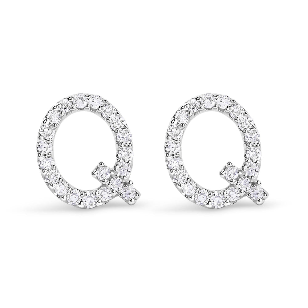 10K White Gold 1/10 Cttw Diamond Initial “A” to "Z" Stud Earring