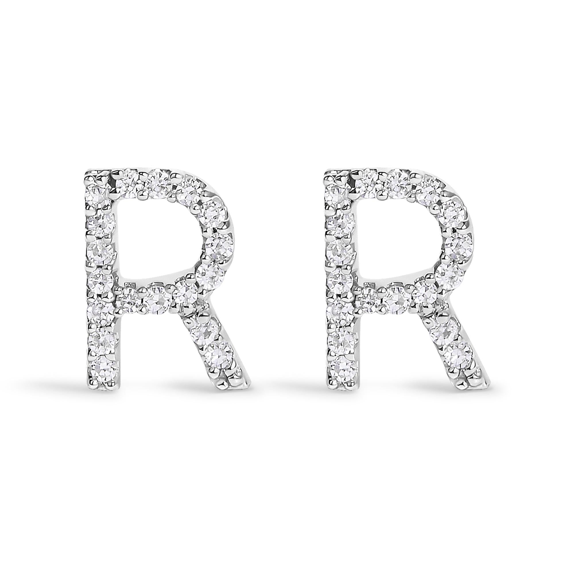 10K White Gold 1/10 Cttw Diamond Initial “A” to "Z" Stud Earring